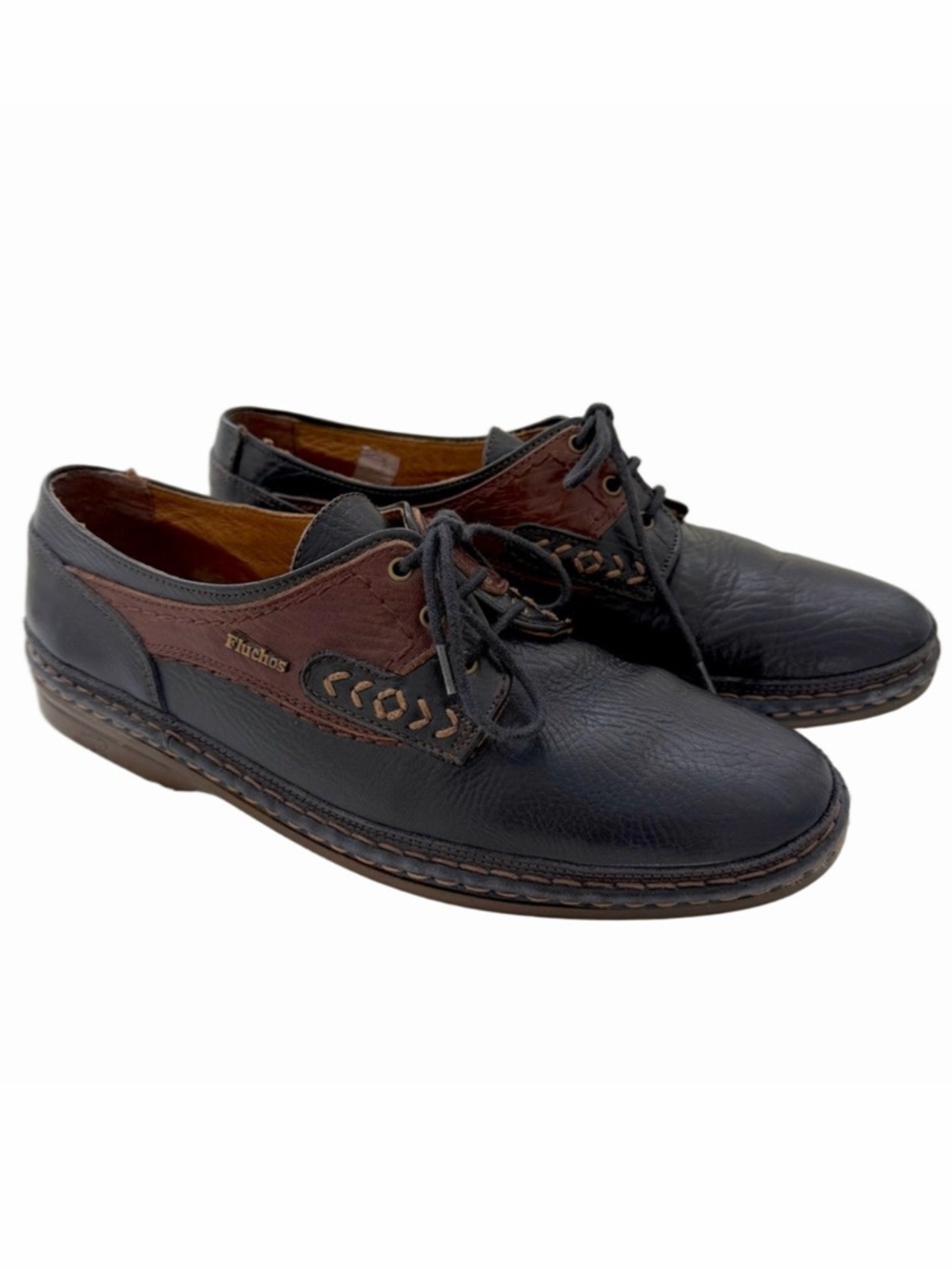 Fluchos Black Brown Oxford Leather Size 40 US 9-9.5 Lace Up Very Good Condition